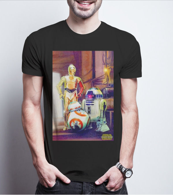 Three Droids C-3PO R2-D2 BB-8 Star Wars The Force Awakens T-Shirt