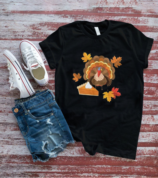 Turkey And Pie With Autumn Leaves T-Shirt