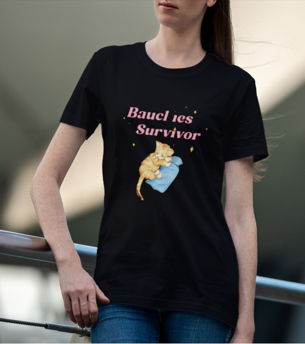 Bauchies Survivor Cat Kitten Holding Blue Blanket T-Shirt