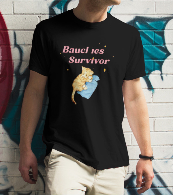 Bauchies Survivor Cat Kitten Holding Blue Blanket T-Shirt