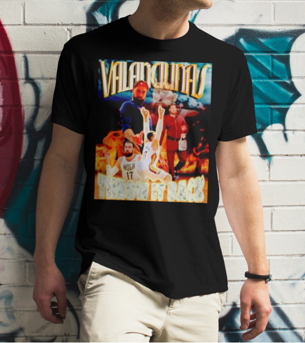 Valanciunas Throw It Back NOLA 17 Fire Basketball Montage T-Shirt