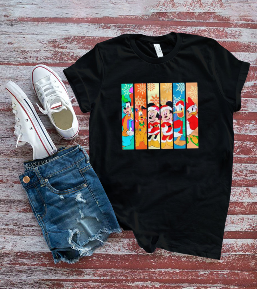 Mickey And Friends Christmas Santa Snowflakes Festive Vibe T-Shirt