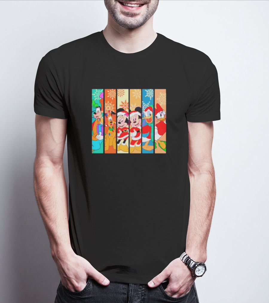 Mickey And Friends Christmas Santa Snowflakes Festive Vibe T-Shirt