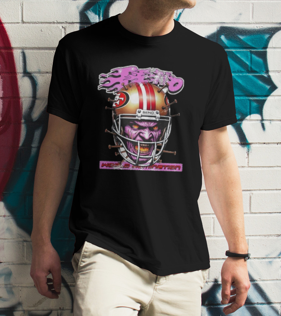 Beno Nin3Rs World Domination Football Helmet Purple Face T-Shirt