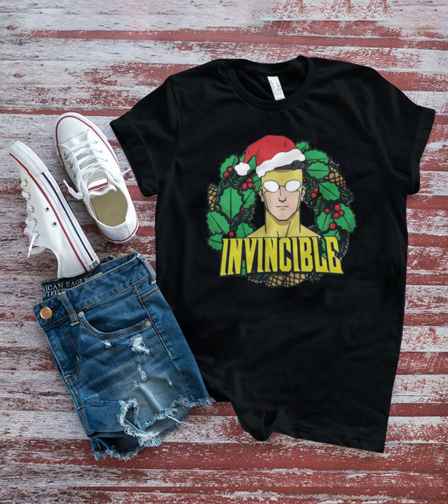 Invincible Mark Grayson Holiday Santa Hat Holly And Pine Cones T-Shirt