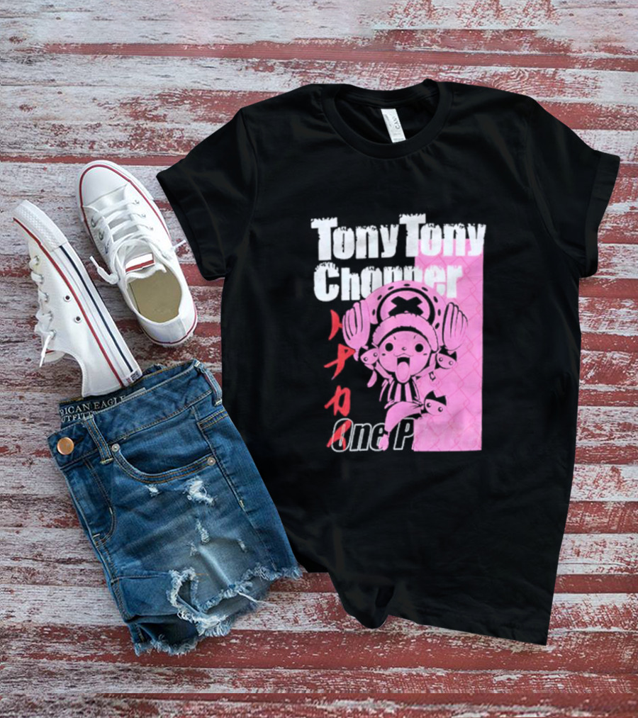 Tony Tony Chopper One Piece Pink Tonal Japanese Text T-Shirt