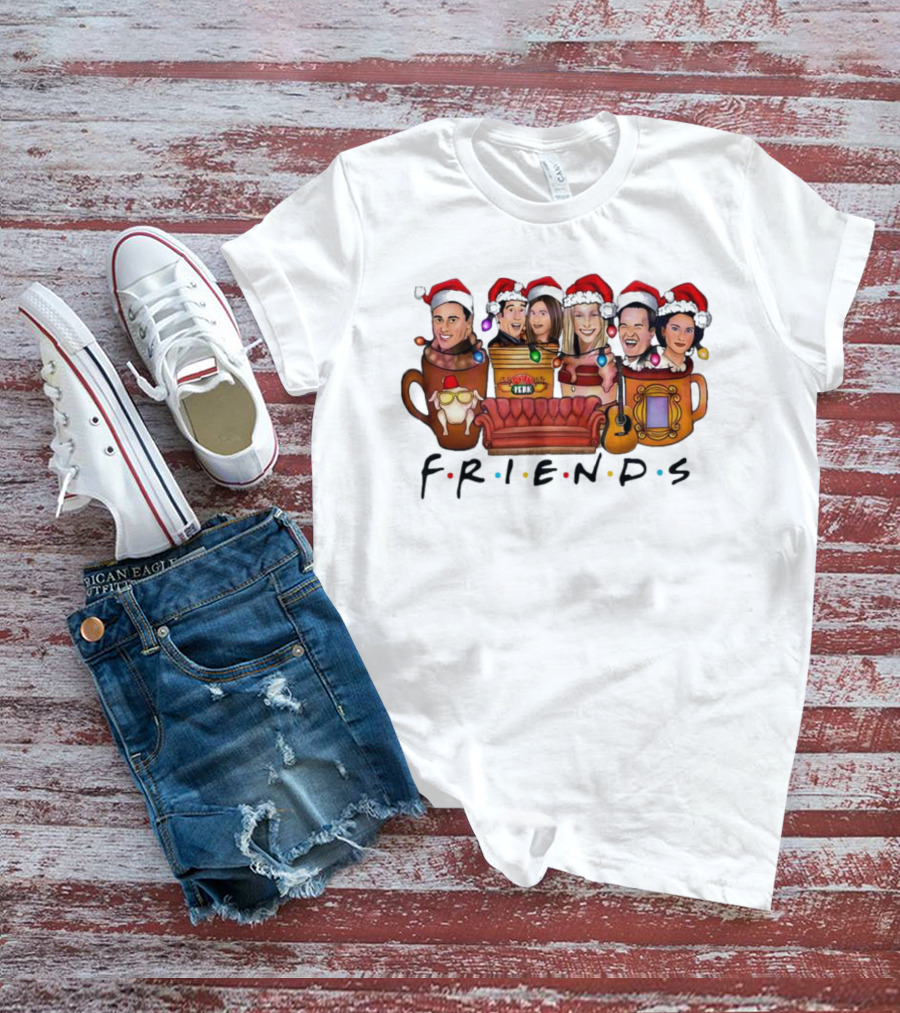 Friends TV Show Christmas Central Perk Couch And Santa Hats T-Shirt