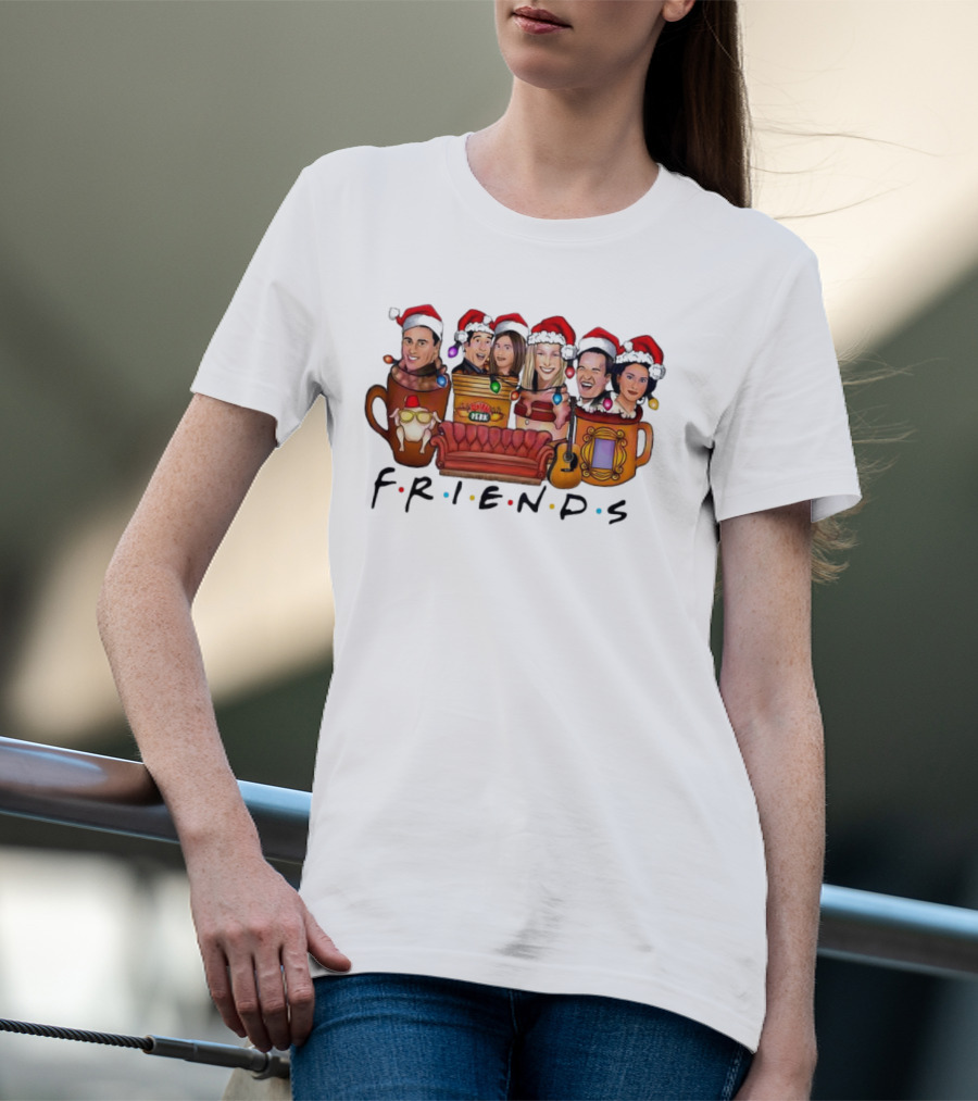 Friends TV Show Christmas Central Perk Couch And Santa Hats T-Shirt