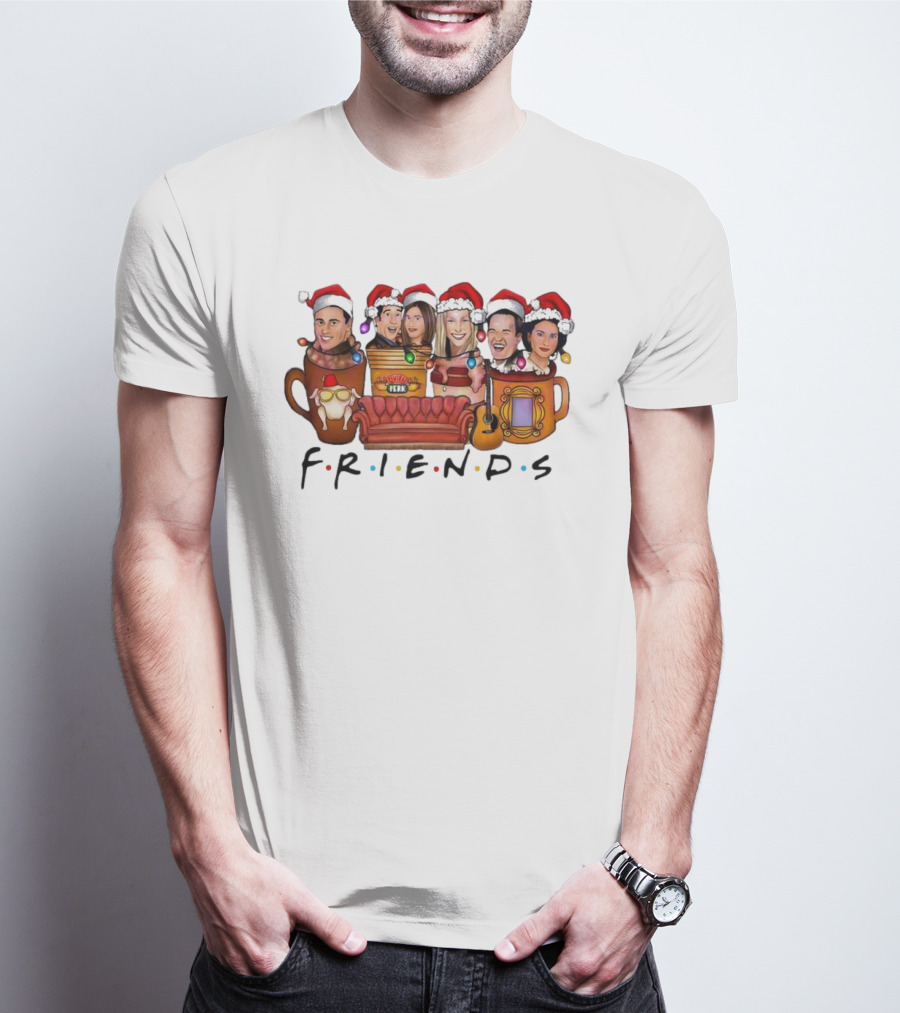 Friends TV Show Christmas Central Perk Couch And Santa Hats T-Shirt