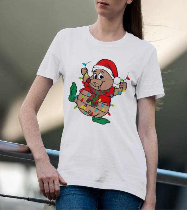 Gus Santa Hat Christmas Lights Cozy Festive Character With Bright Holiday Spirit T-Shirt