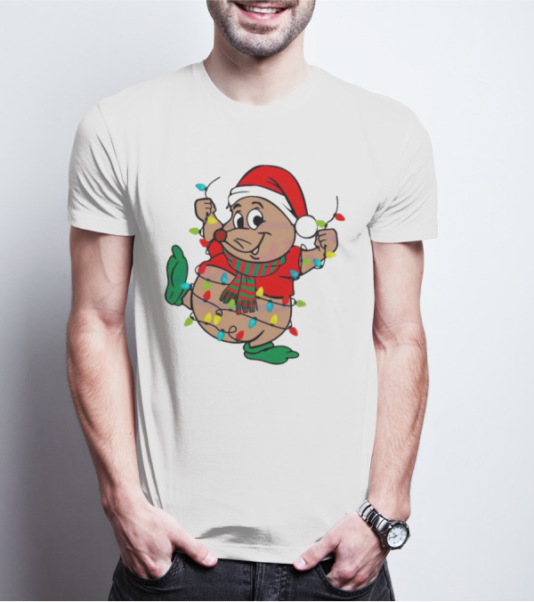 Gus Santa Hat Christmas Lights Cozy Festive Character With Bright Holiday Spirit T-Shirt