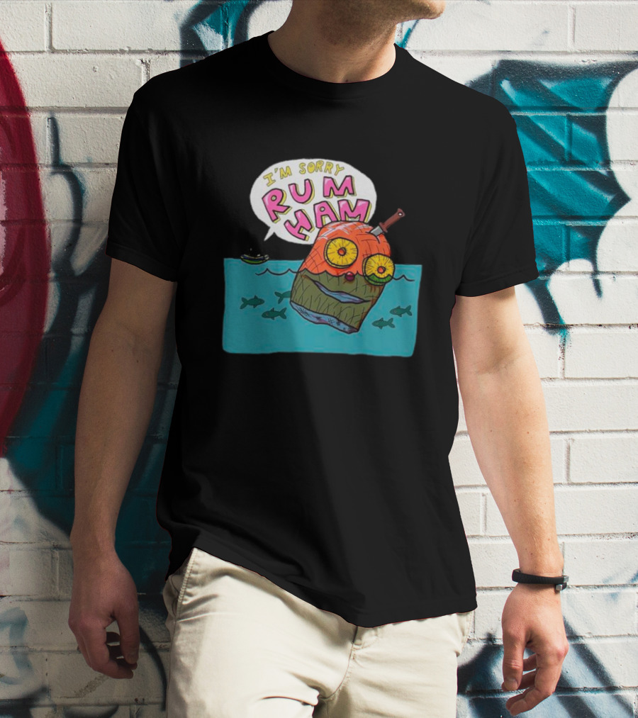 I’m Sorry Rum Ham Cartoon Floating In Water With Knife And Fish T-Shirt