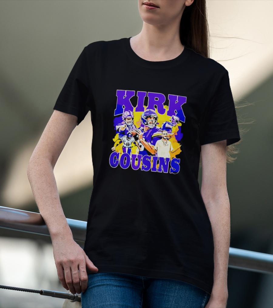 Kirk Cousins Vikings Football Player Collage Purple And Yellow T-Shirt