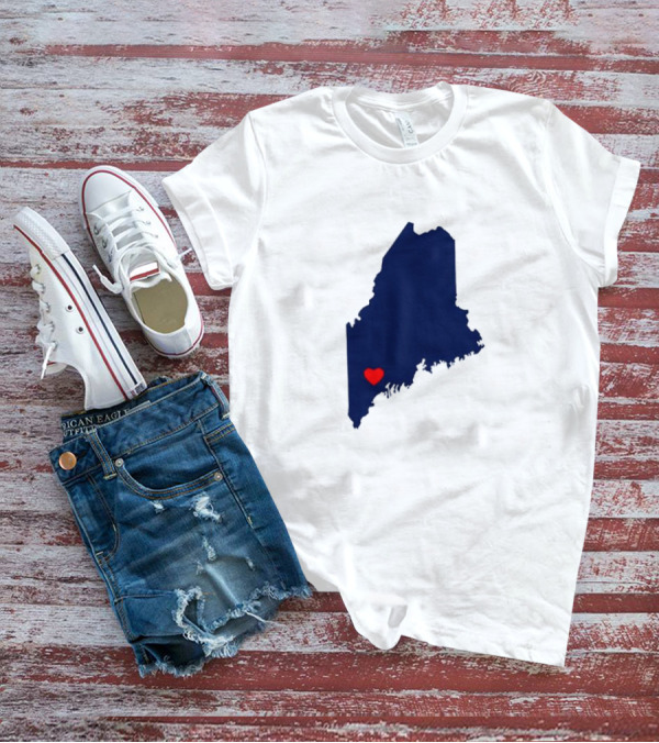 Love Lewiston Strong Heart On Maine Map T-Shirt