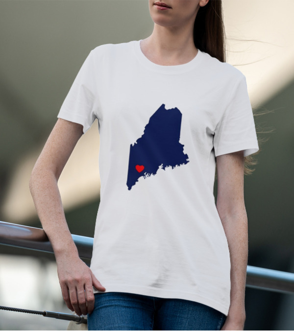 Love Lewiston Strong Heart On Maine Map T-Shirt