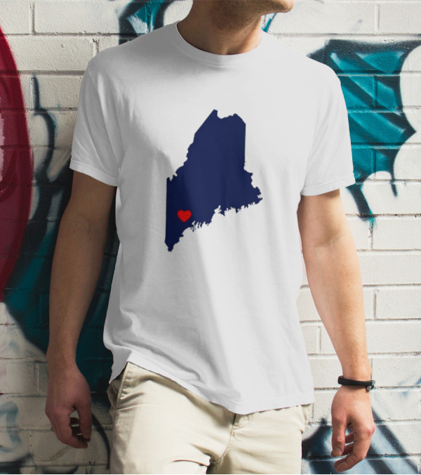 Love Lewiston Strong Heart On Maine Map T-Shirt