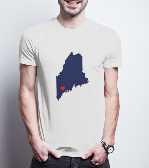 Love Lewiston Strong Heart On Maine Map T-Shirt