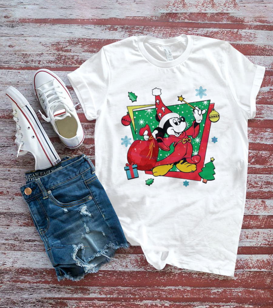 Mickey Sorcerers Apprentice Christmas 90s Magic Holiday T-Shirt