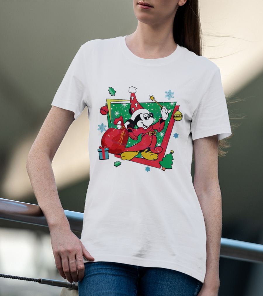 Mickey Sorcerers Apprentice Christmas 90s Magic Holiday T-Shirt
