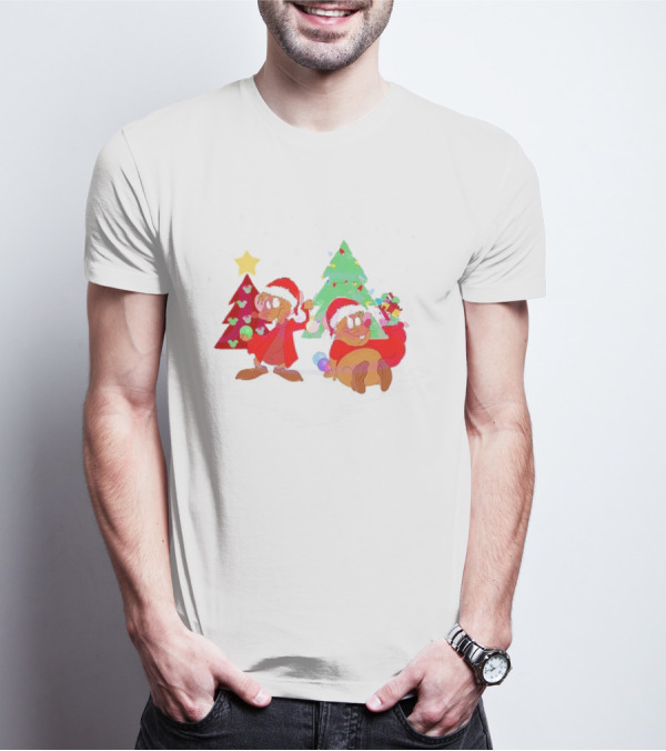 Santa Jaq And Gus With Christmas Lights And Presents By Christmas Tree T-Shirt