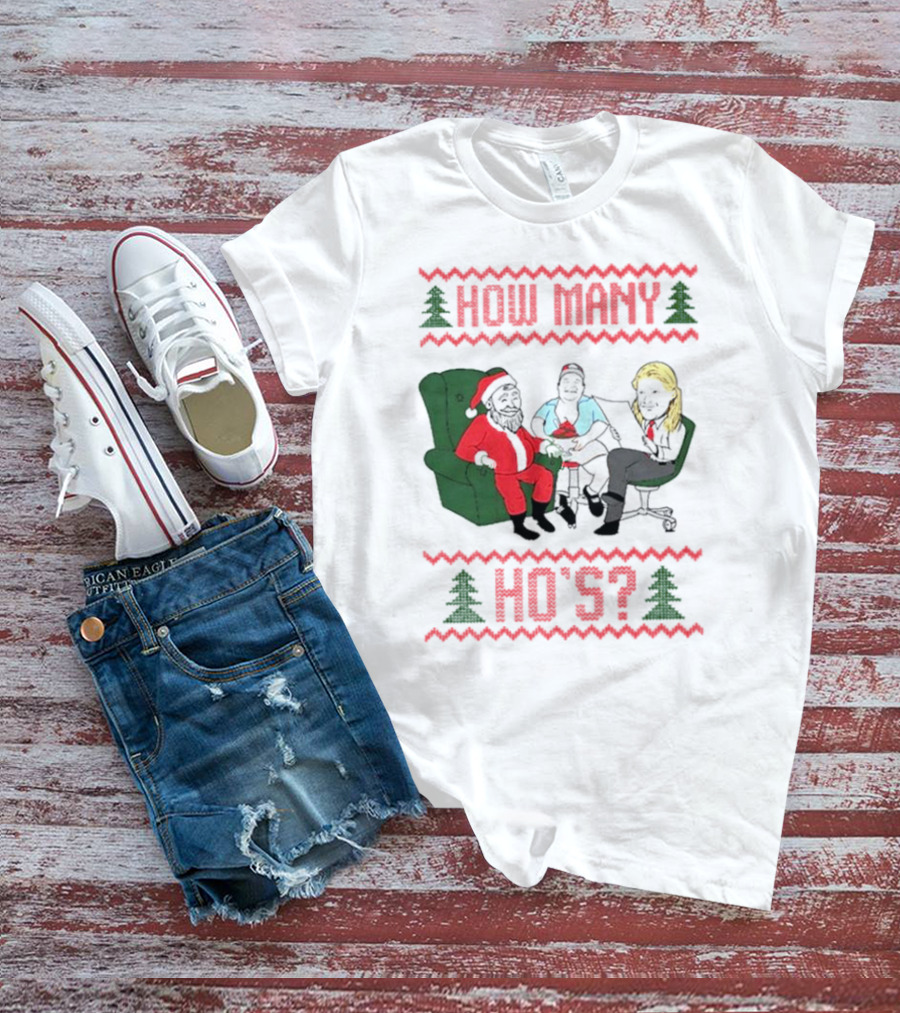 How Many Ho’s Santa Chair Christmas T-Shirt
