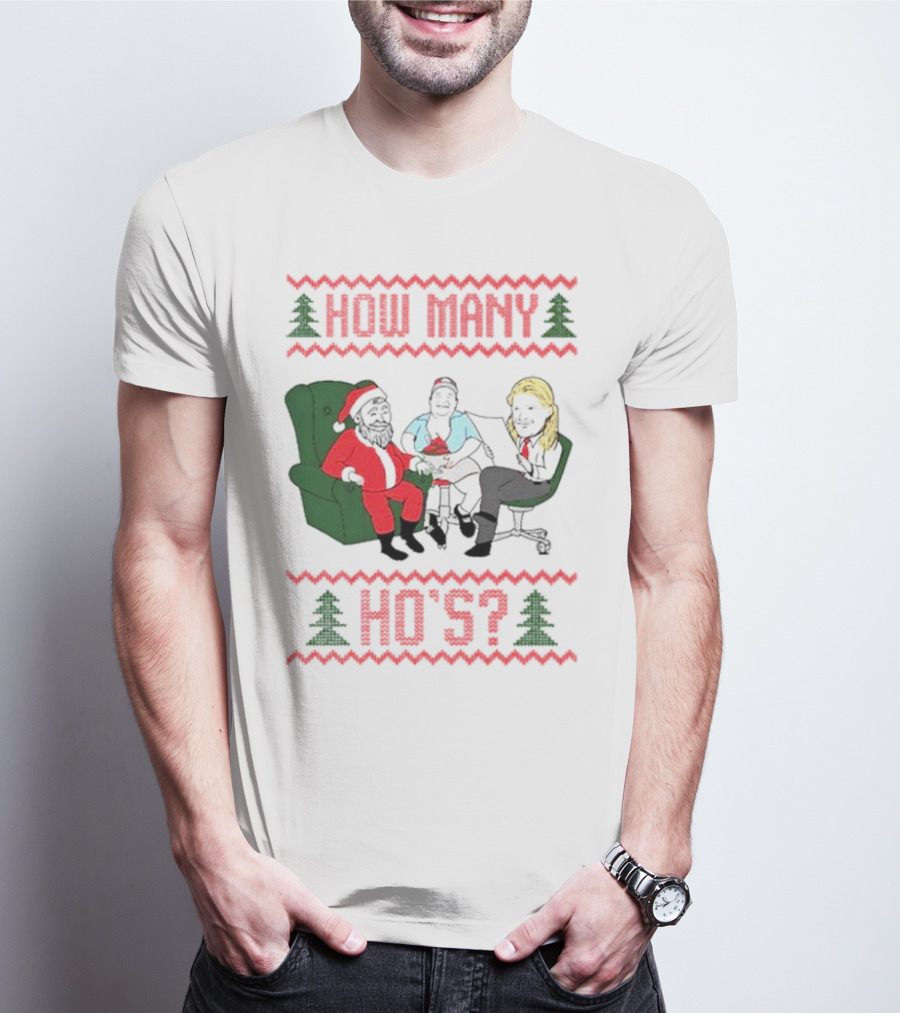 How Many Ho’s Santa Chair Christmas T-Shirt