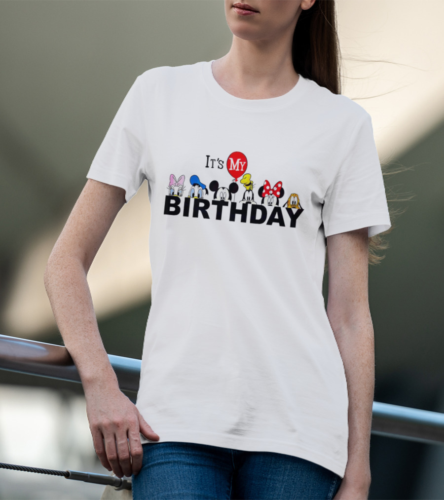 It's My Birthday Disney Characters Mickey Minnie Donald Balloon T-Shirt