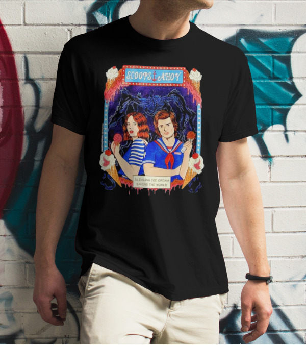 Scoops Ahoy Slinging Ice Cream Saving The World Stranger Things Duo Vintage T-Shirt