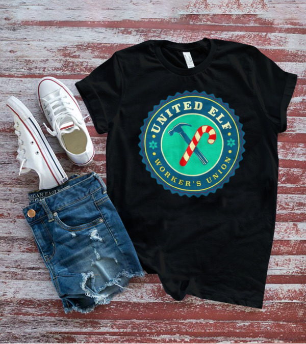 United Elf Worker's Union Candy Cane And Hammer Emblem T-Shirt