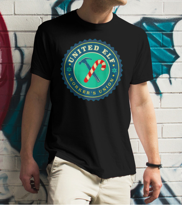 United Elf Worker's Union Candy Cane And Hammer Emblem T-Shirt