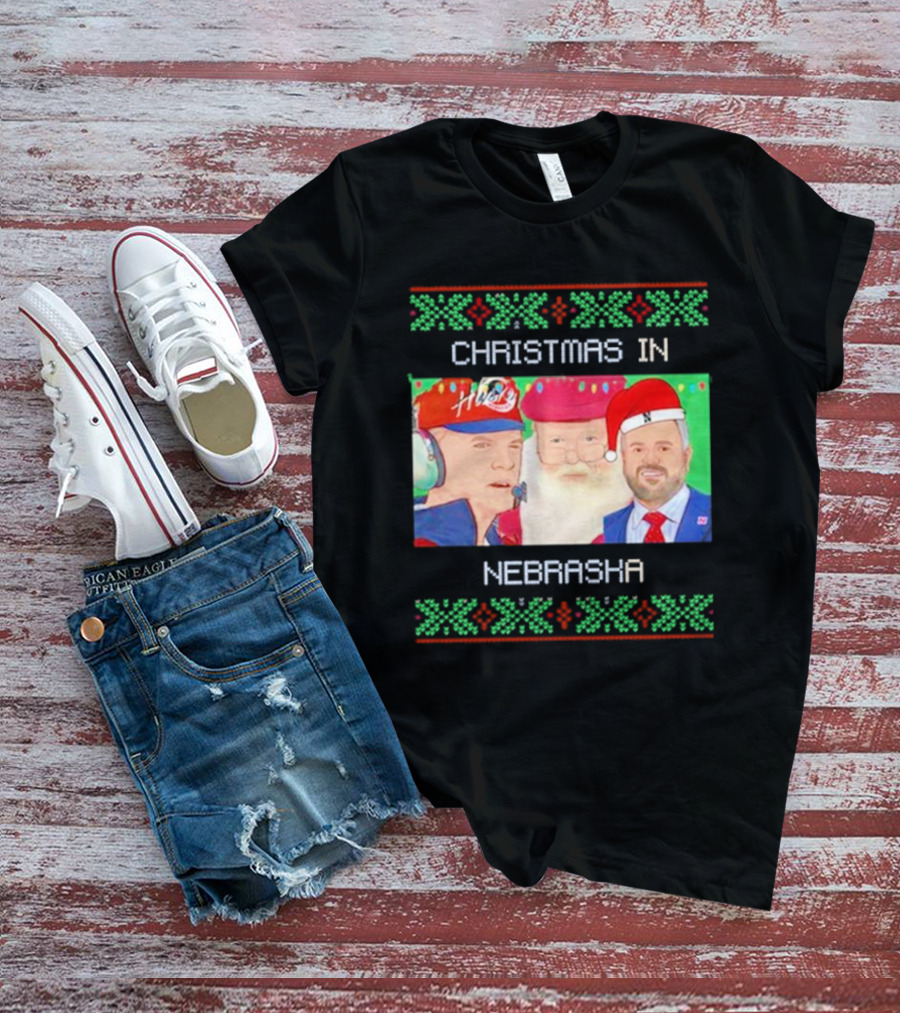 CHRISTMAS IN NEBRASKA HUSKERS SANTA COACH HOLIDAY T-Shirt