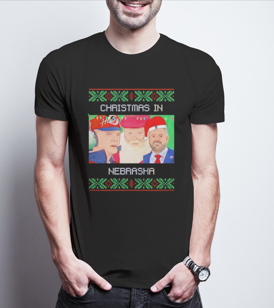 CHRISTMAS IN NEBRASKA HUSKERS SANTA COACH HOLIDAY T-Shirt