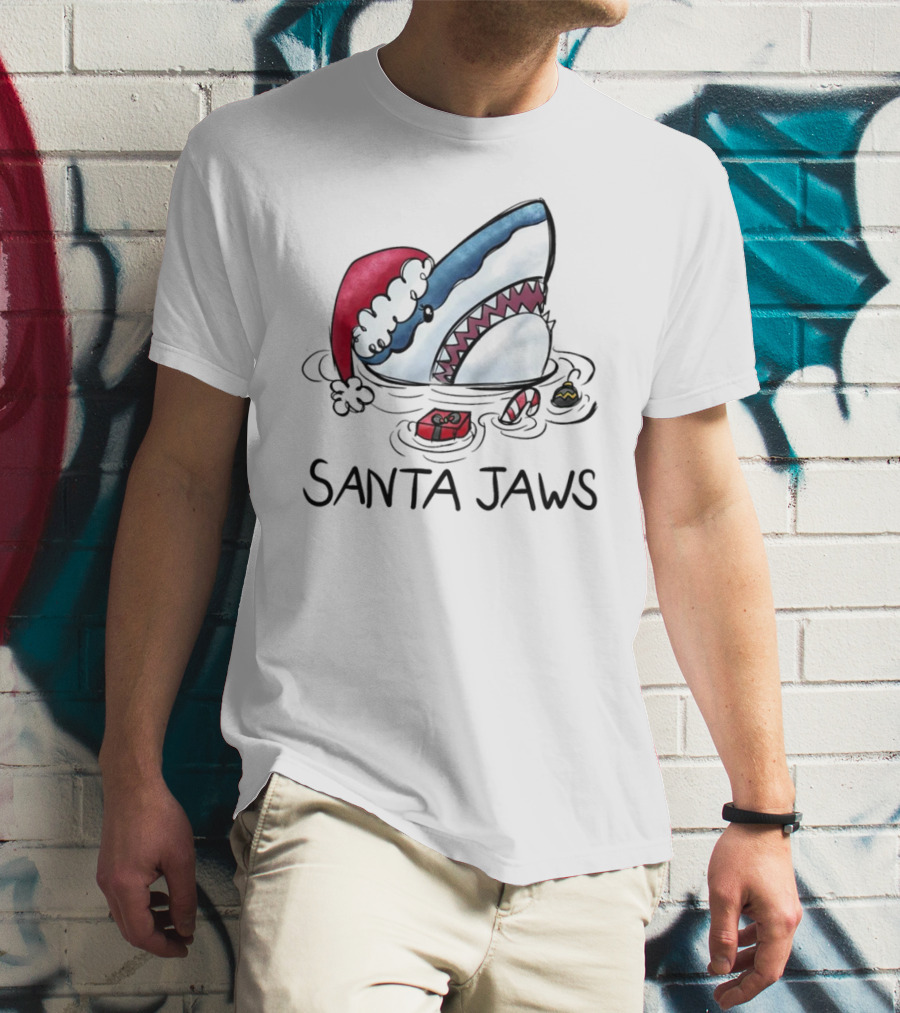 Santa Jaws Funny Shark Christmas T-Shirt