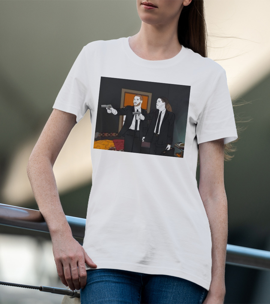 Pulp Fiction Bosa And Youn Duo With Guns Scene T-Shirt