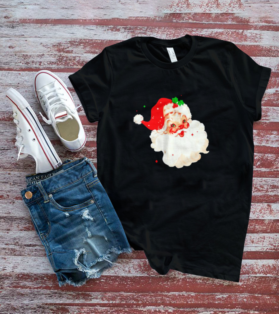 Santa Christmas Vintage Retro Style Holly Berries T-Shirt