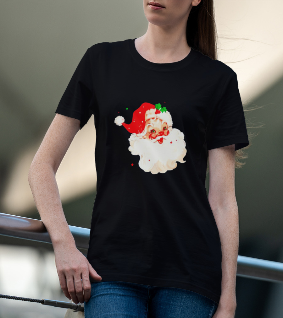 Santa Christmas Vintage Retro Style Holly Berries T-Shirt