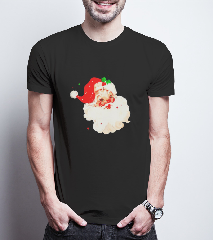 Santa Christmas Vintage Retro Style Holly Berries T-Shirt