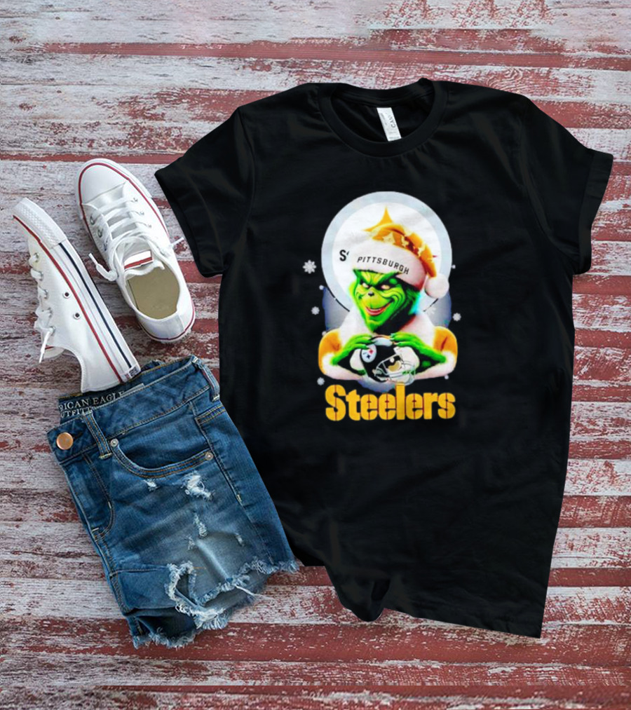 The Grinch Santa Steelers Christmas Pittsburgh Football Fan T-Shirt