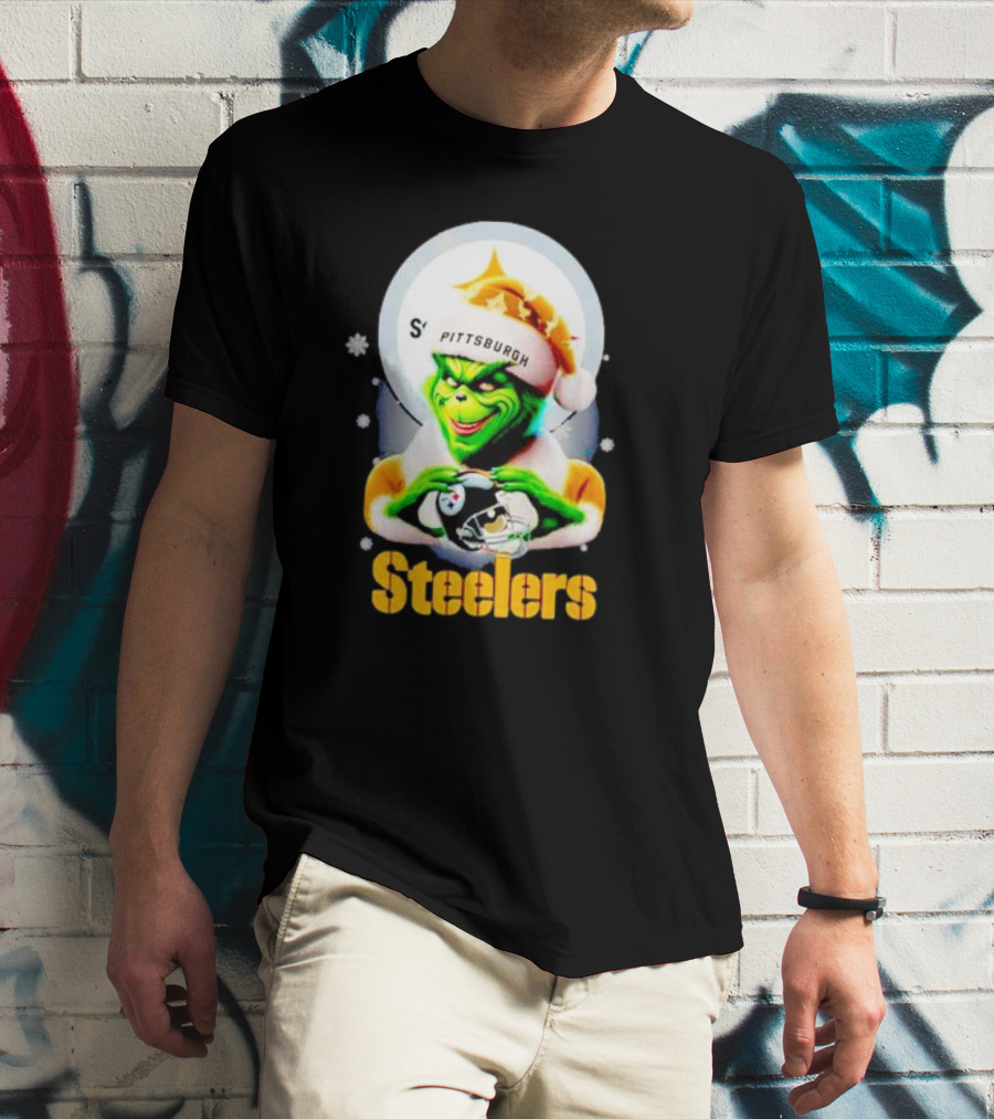 The Grinch Santa Steelers Christmas Pittsburgh Football Fan T-Shirt