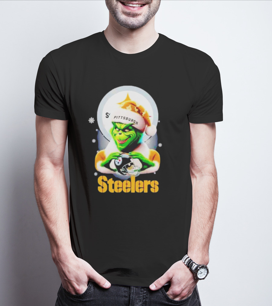 The Grinch Santa Steelers Christmas Pittsburgh Football Fan T-Shirt
