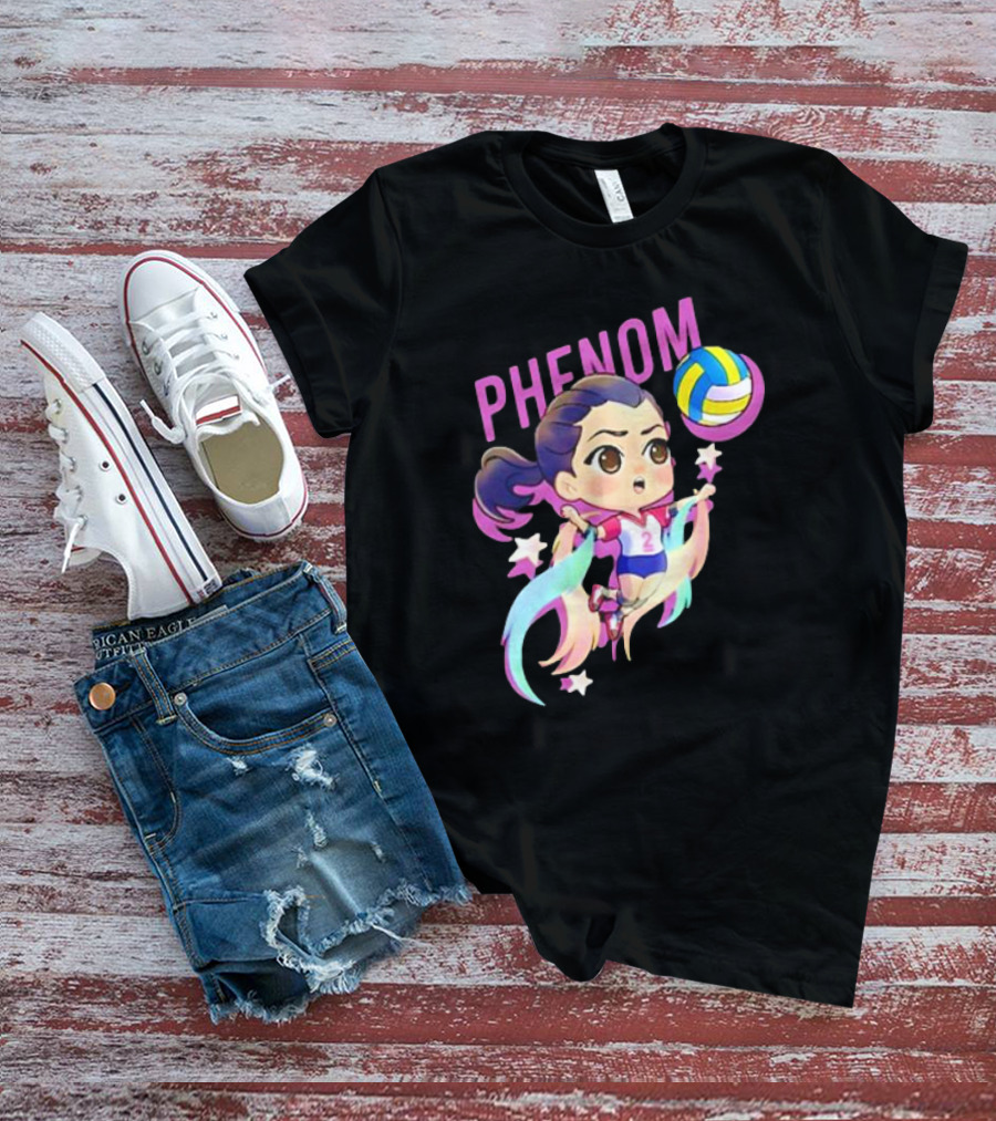 Phenom Chibi Volleyball Player With Rainbow Trails And Stars T-Shirt