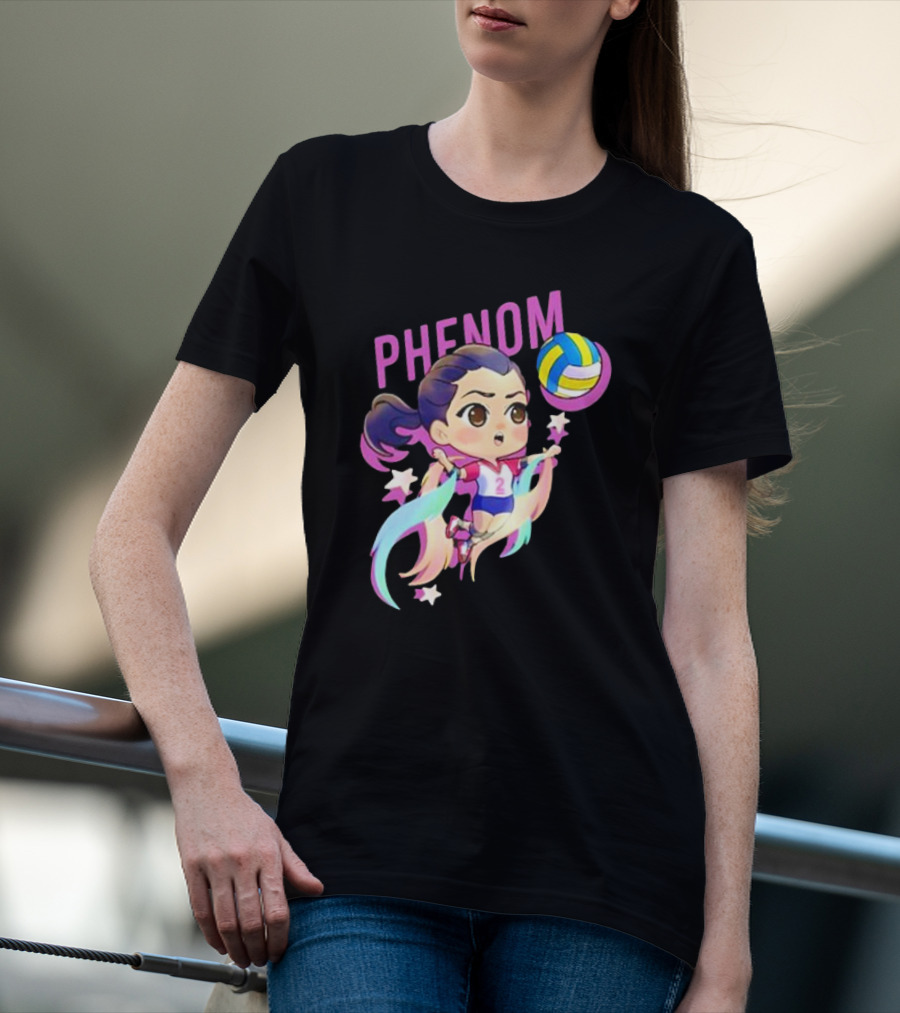 Phenom Chibi Volleyball Player With Rainbow Trails And Stars T-Shirt