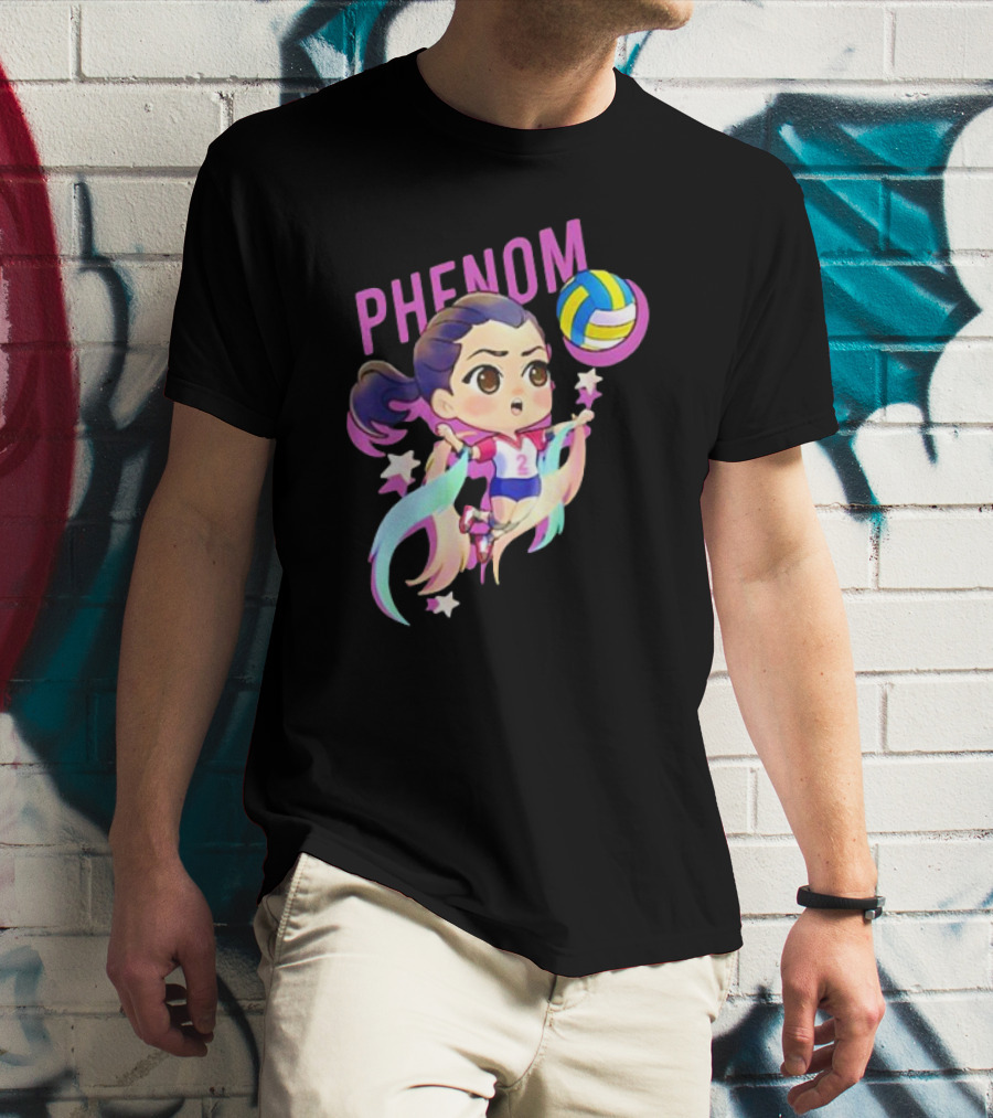 Phenom Chibi Volleyball Player With Rainbow Trails And Stars T-Shirt