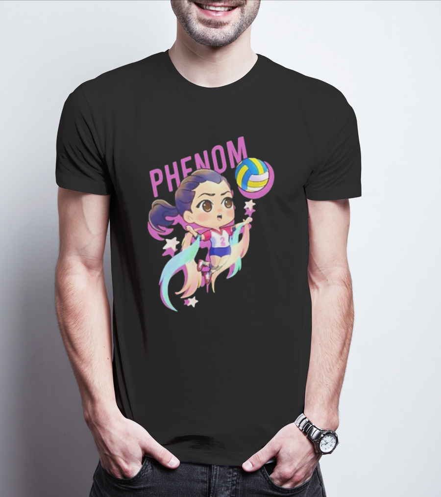 Phenom Chibi Volleyball Player With Rainbow Trails And Stars T-Shirt