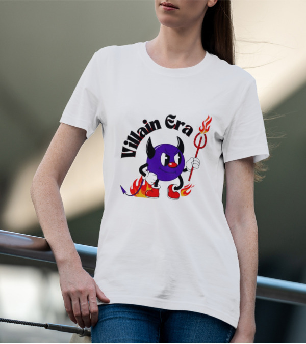 Villain Era Devil Cartoon With Pitchfork And Flames T-Shirt