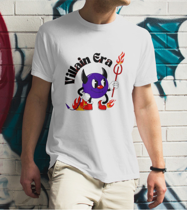 Villain Era Devil Cartoon With Pitchfork And Flames T-Shirt