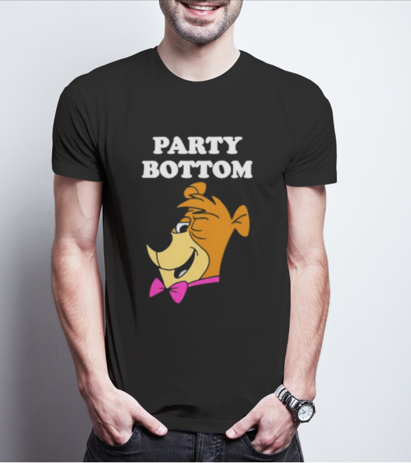 Yogi Bear Party Bottom Fun Cartoon Character With Pink Bow Tie T-Shirt