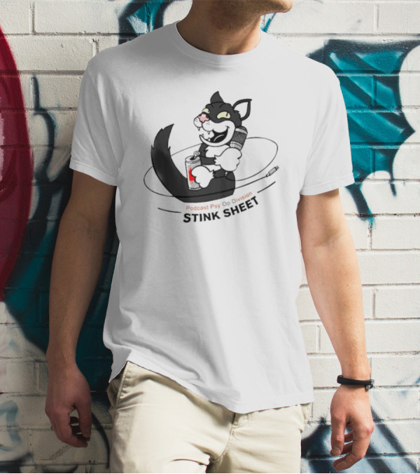 Podcast Psy Op Division Stink Sheet Mischievous Cartoon Cat With Microphone And Spray Can T-Shirt