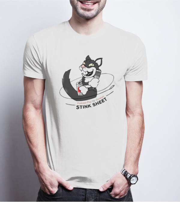 Podcast Psy Op Division Stink Sheet Mischievous Cartoon Cat With Microphone And Spray Can T-Shirt