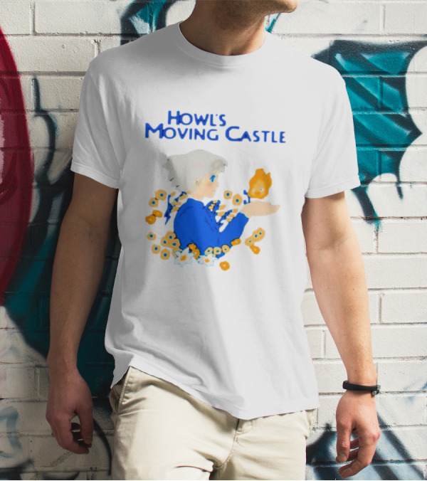 Howl’s Moving Castle Howl With Calcifer And Flowers T-Shirt